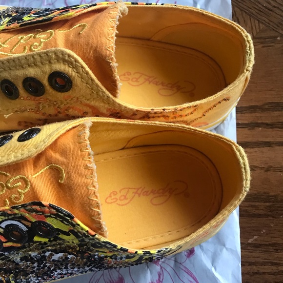 Ed Hardy Yellow/Orange Women Canvas Sneakers - Picture 7 of 14